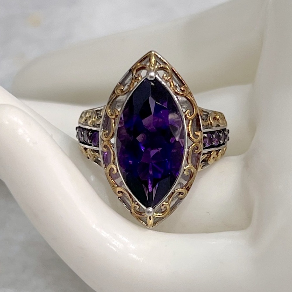 Lusaka Amethyst 14K YG Sterling Silver Statement Ring Sz 8